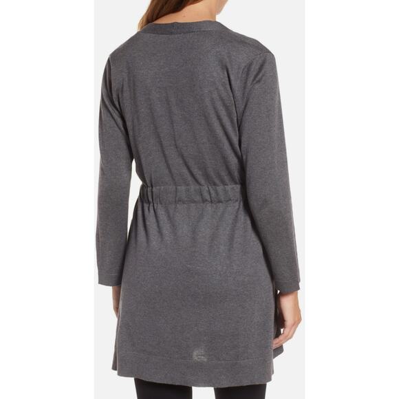 EILEEN FISHER NWT Belted Simple Cardi Sweater Ash Grey Cotton Silk Blend Cozy - Picture 5 of 8